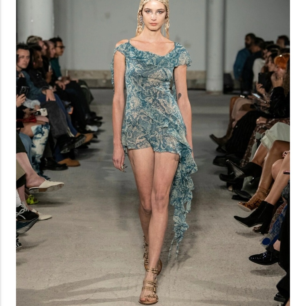 KNWLS Cyclo wallpaper print asymmetrical silk blend dress